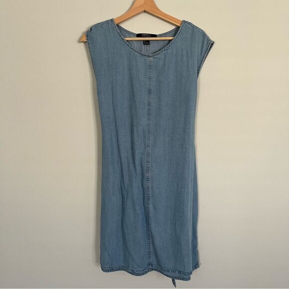 Forever 21 Contemporary Chambray Tie Waist Mini Dress, Size S - Picture 1 of 7